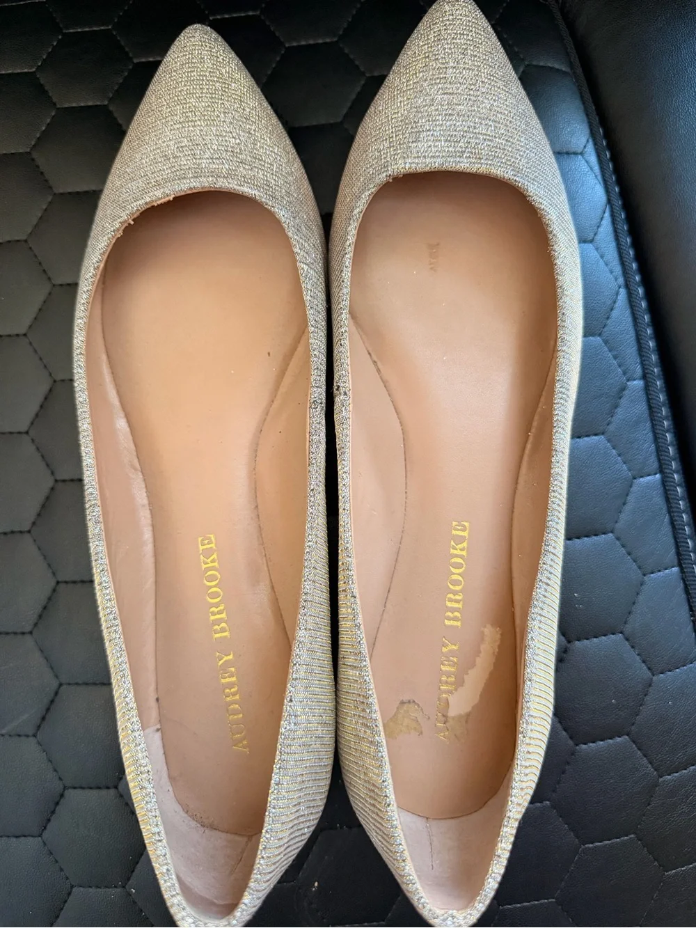 Audrey Brooke Shimmery Gold Pointed-Toe Flats